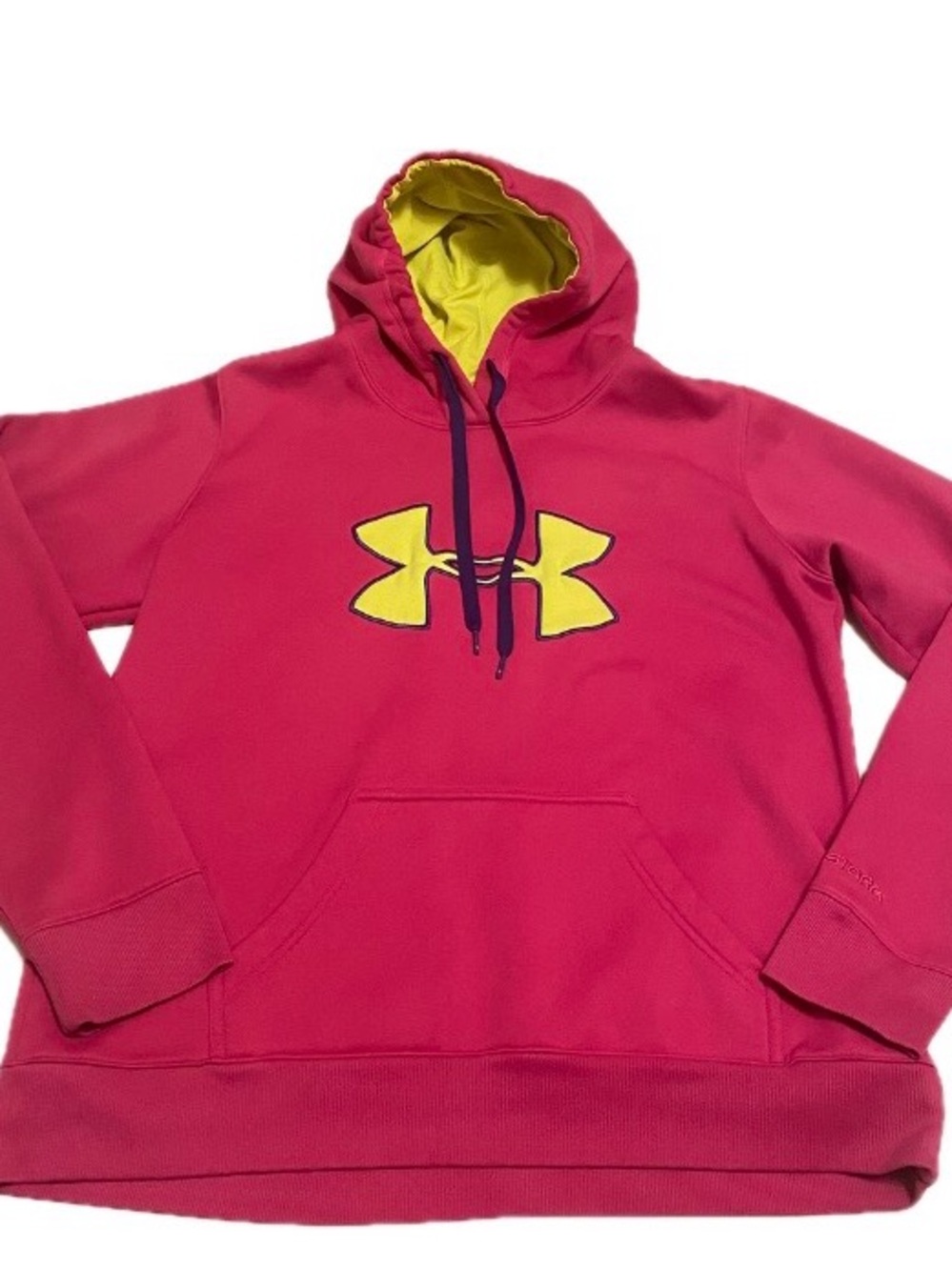 Under Armour Storm Women’s Large Pink Pullover Hoodie with Neon Logo Semi Fitted